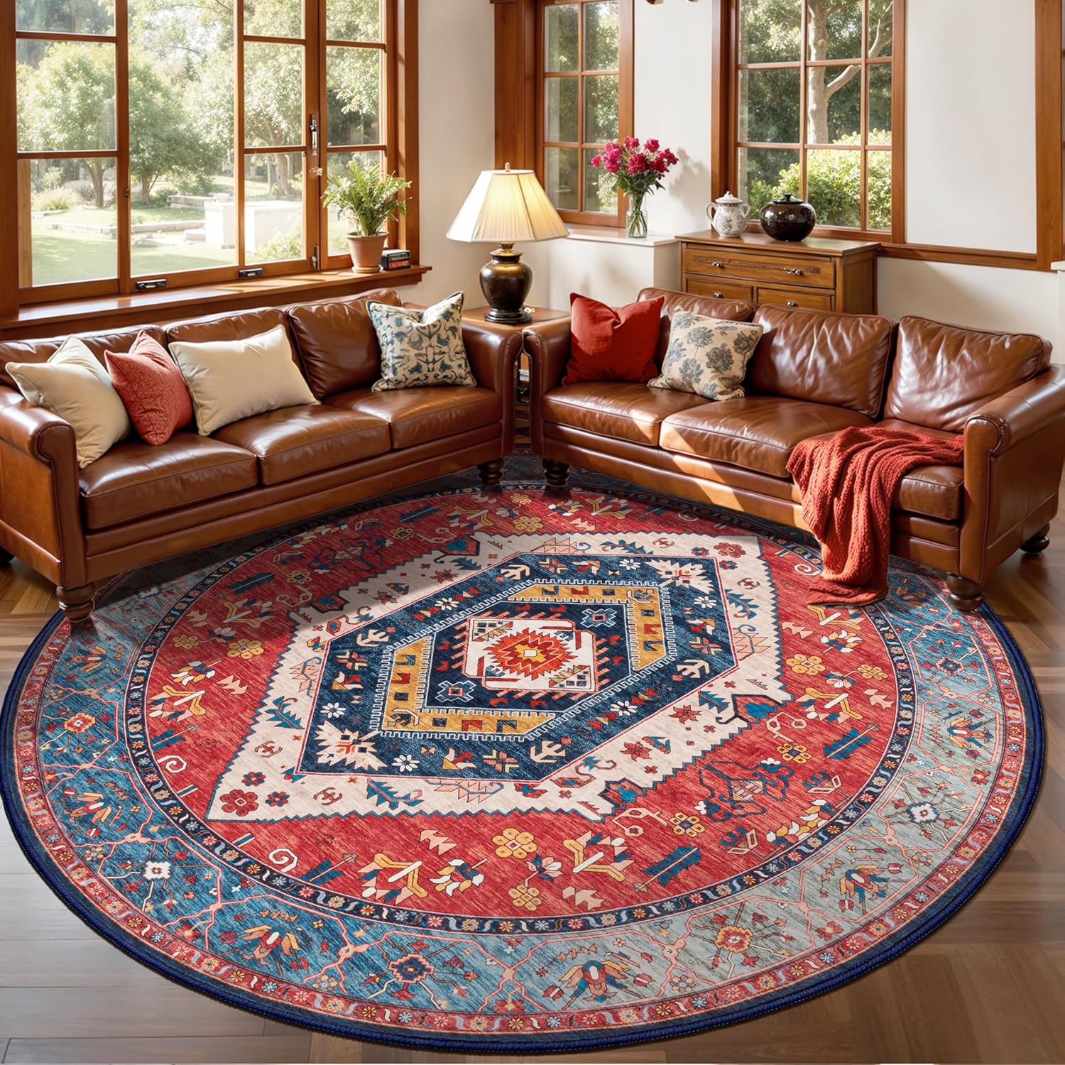 SERISSA 8x10 Washable Area Rug, Soft Non-Slip Distressed Oriental Boho Carpet for Living Room, Dining Room, and Office Decor
