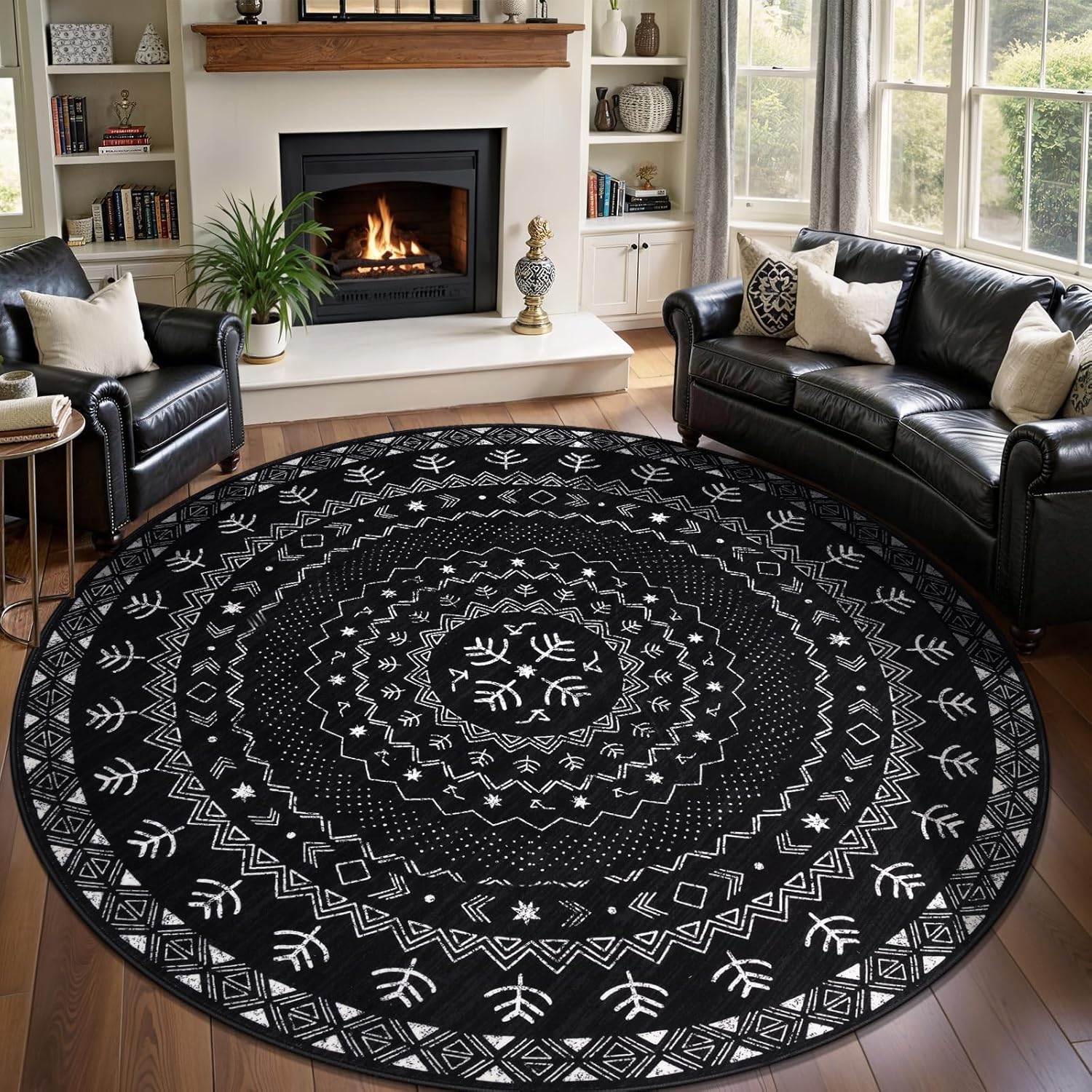SERISSA Boho Geometric Washable Runner Rug, 2'x10' Non-Slip Long Hallway Carpet for Kitchen, Entryway, Laundry, Bedroom & Bathroom – Soft Low-Pile Black & White Runner