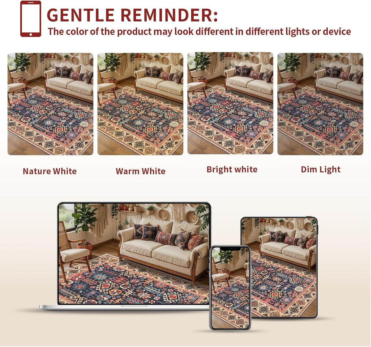 2x6 Blue and Beige Boho Vintage Washable Runner Rug - Non-Slip Hallway Carpet