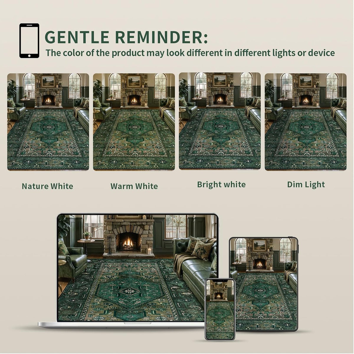 2x5 Dark Green Vintage Boho Washable Runner Rug - Non-Slip Hallway Carpet
