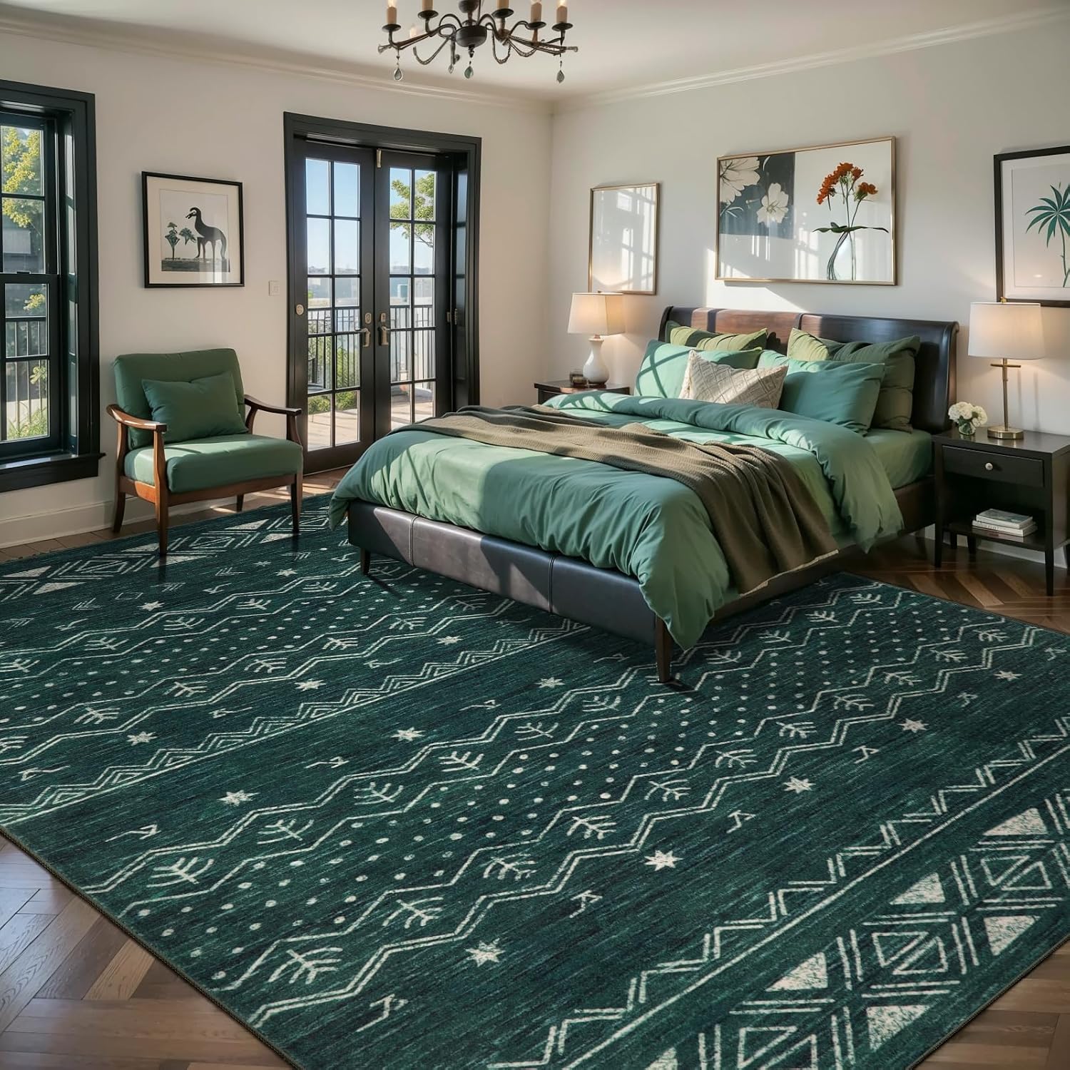 2'6"x8' Dark Green Washable Hallway Runner Rug - Moroccan Boho Long Carpet