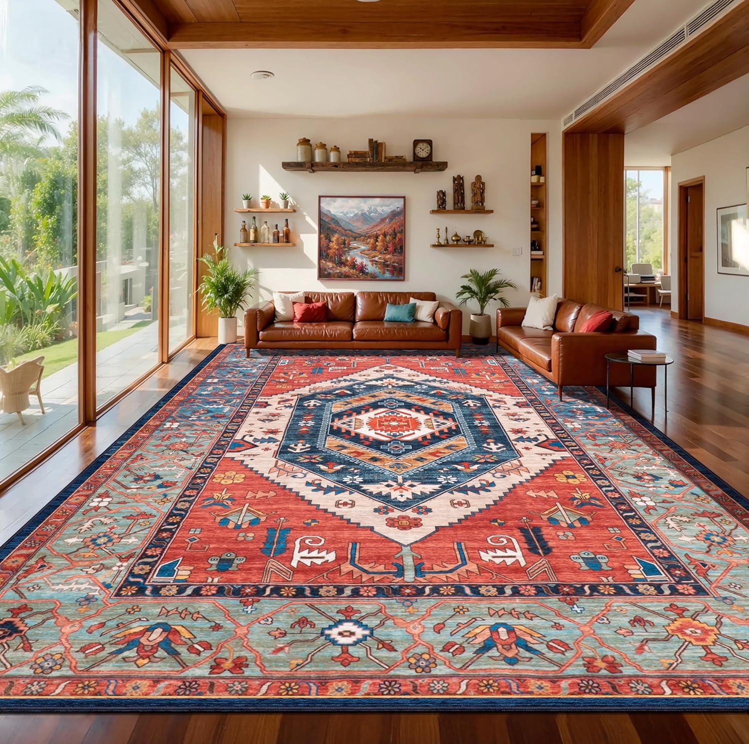 SERISSA Vintage Boho Washable Area Rug, 3'x5' Non-Slip Distressed Tribal Throw Rug for Living Room, Bedroom, Nursery & Kitchen – Ultra Soft Low-Pile Floor Carpet