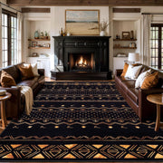 9x12 Washable Living Room Area Rug - Black and Gold Moroccan Carpet