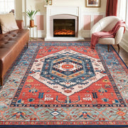 SERISSA 8x10 Washable Area Rug, Soft Non-Slip Distressed Oriental Boho Carpet for Living Room, Dining Room, and Office Decor