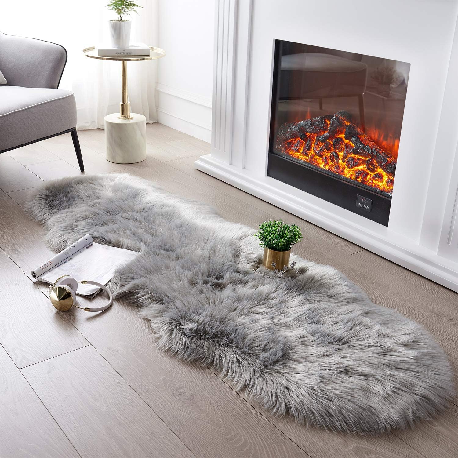 SERISSA Faux Sheepskin Shaggy Area Rug, 2'x6' Ultra-Soft Fluffy Floor Carpet & Sofa Runner for Bedroom, Living Room & Nursery – Luxurious Beige Furry Decor