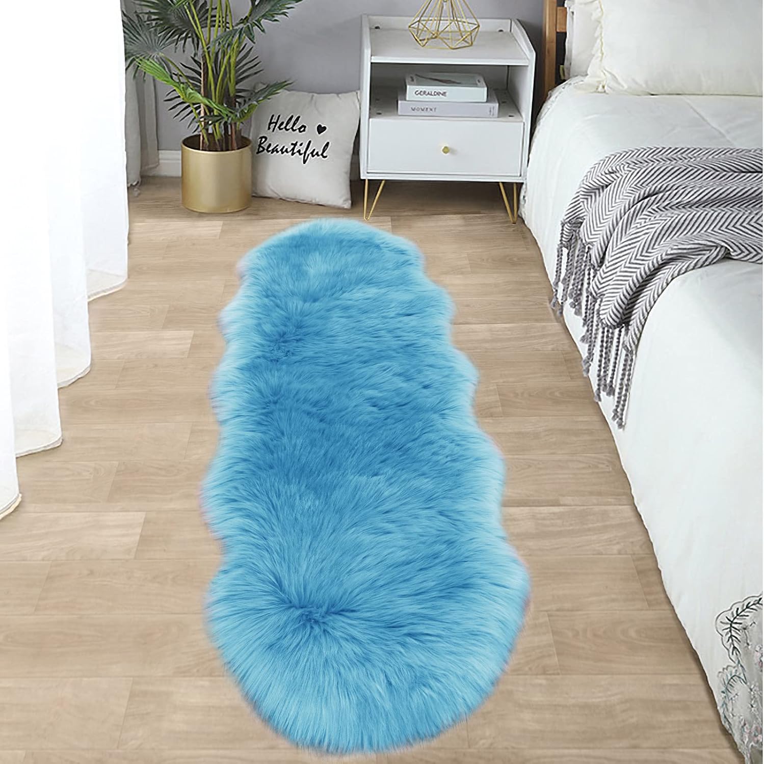 SERISSA Faux Sheepskin Shaggy Area Rug, 2'x6' Ultra-Soft Fluffy Floor Carpet & Sofa Runner for Bedroom, Living Room & Nursery – Luxurious Beige Furry Decor