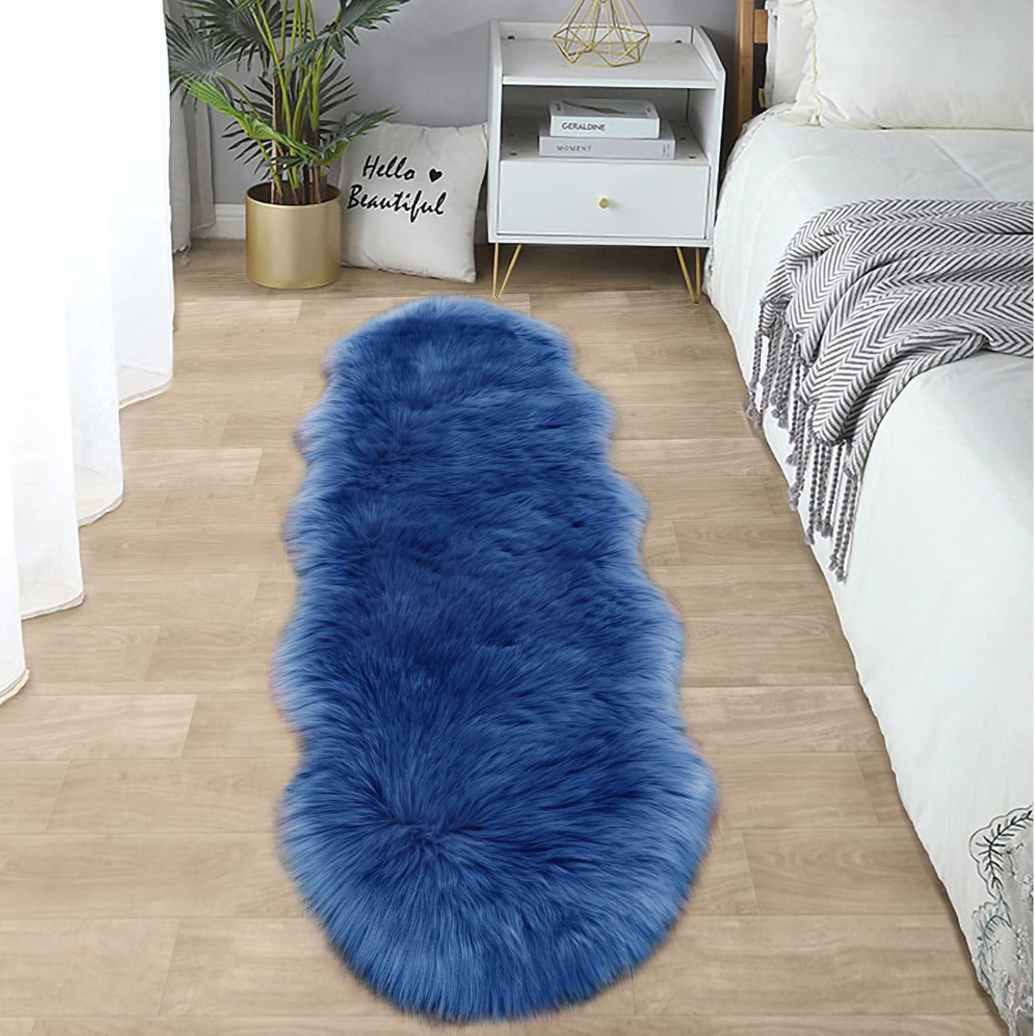 SERISSA Faux Sheepskin Shaggy Area Rug, 2'x6' Ultra-Soft Fluffy Floor Carpet & Sofa Runner for Bedroom, Living Room & Nursery – Luxurious Beige Furry Decor