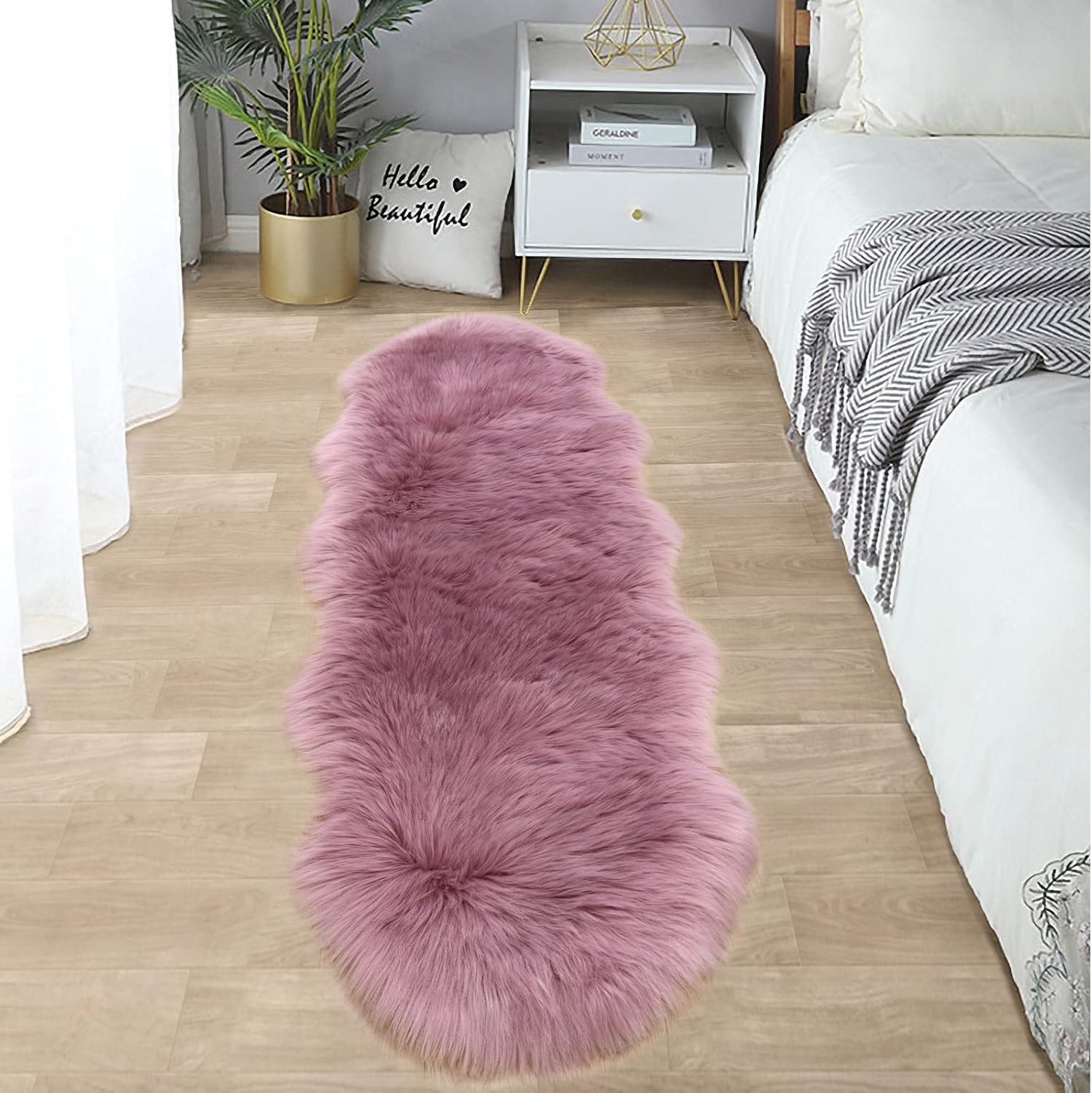 SERISSA Faux Sheepskin Shaggy Area Rug, 2'x6' Ultra-Soft Fluffy Floor Carpet & Sofa Runner for Bedroom, Living Room & Nursery – Luxurious Beige Furry Decor