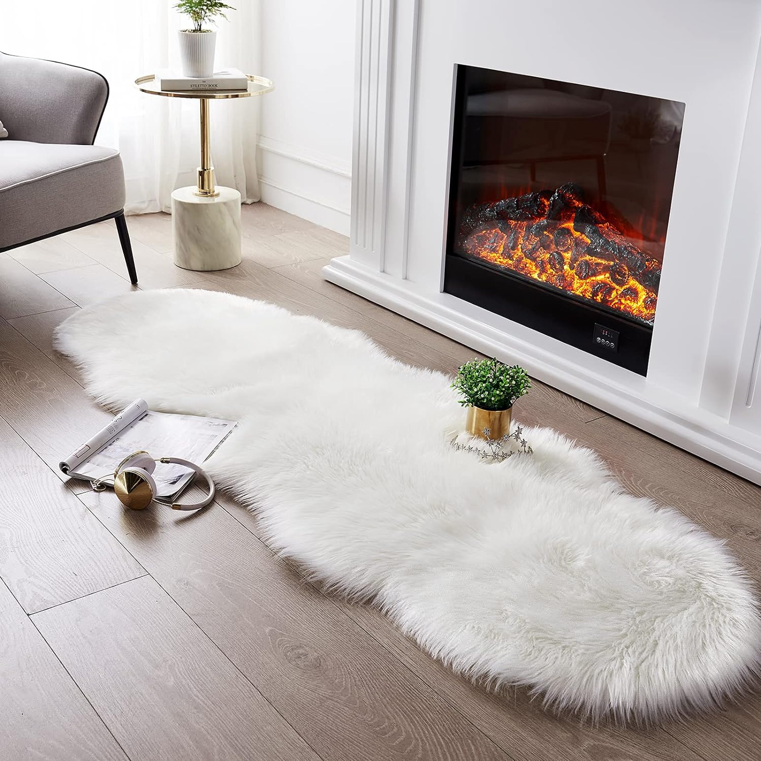 SERISSA Faux Sheepskin Shaggy Area Rug, 2'x6' Ultra-Soft Fluffy Floor Carpet & Sofa Runner for Bedroom, Living Room & Nursery – Luxurious Beige Furry Decor